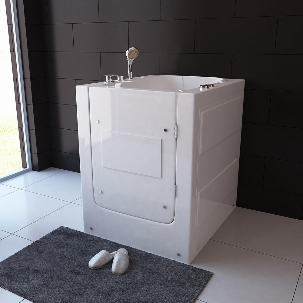 A walk-in bathtub is a bathroom fixture that allows people with limited mobility to take a bath easily