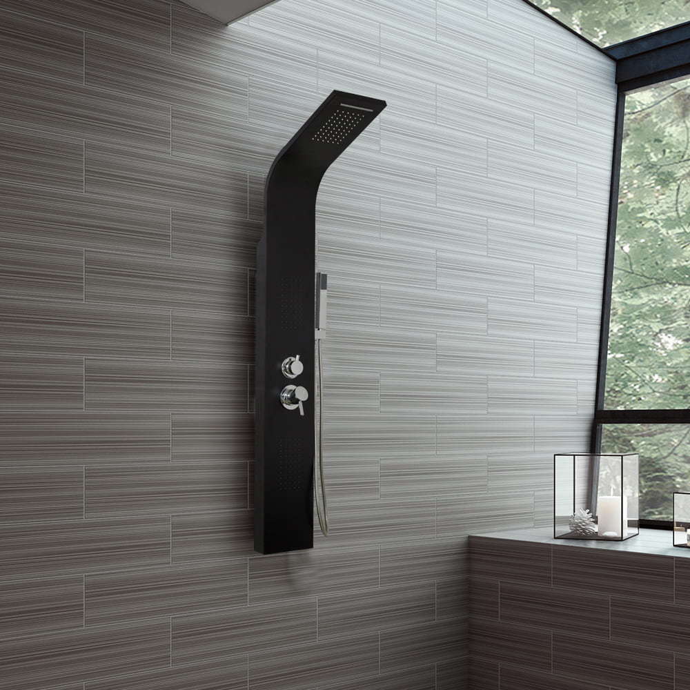 Black panitd aluminium shower panel with waterfall RL-P217-B