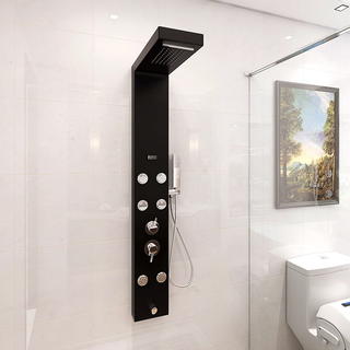 Black panitd aluminium shower panel with waterfall with 6 pcs massage jets P226
