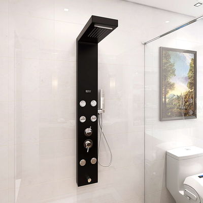 Black panitd aluminium shower panel with waterfall with 6 pcs massage jets P226