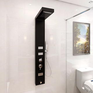 Black panitd aluminium shower panel with  waterfall with 3  pcs massage jets RL-P227-B