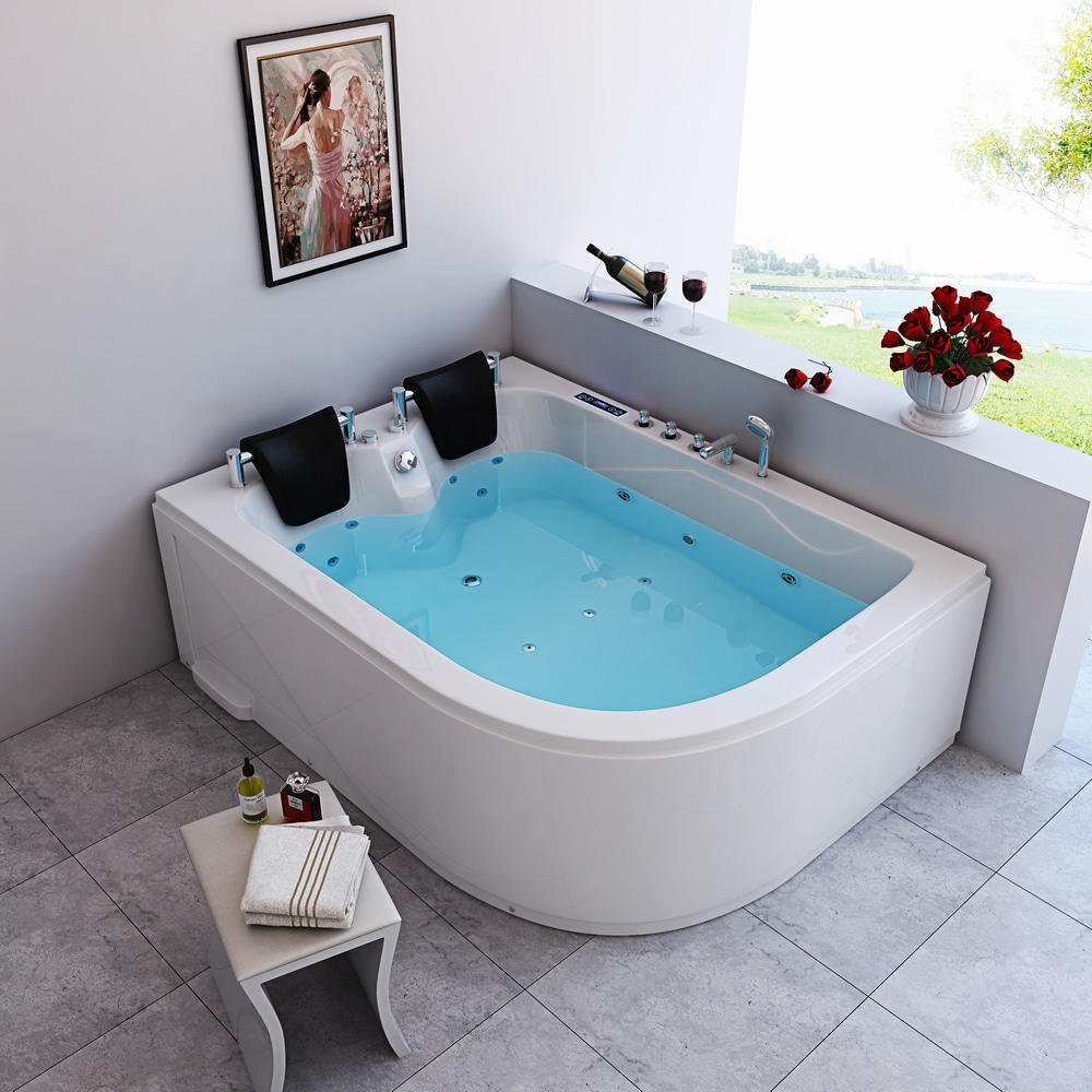 Black Acrylic 2 person whirlpool freestanding massage bathtub 1800x1200mm RL-6153-Icey（Right）