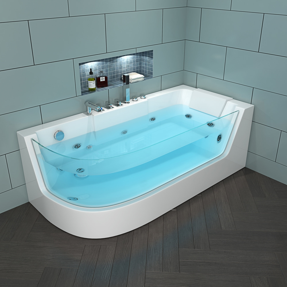 White left Skirt Whirlpool massage bathtub with pillow 1700x800mm RL-6135L-White pillow