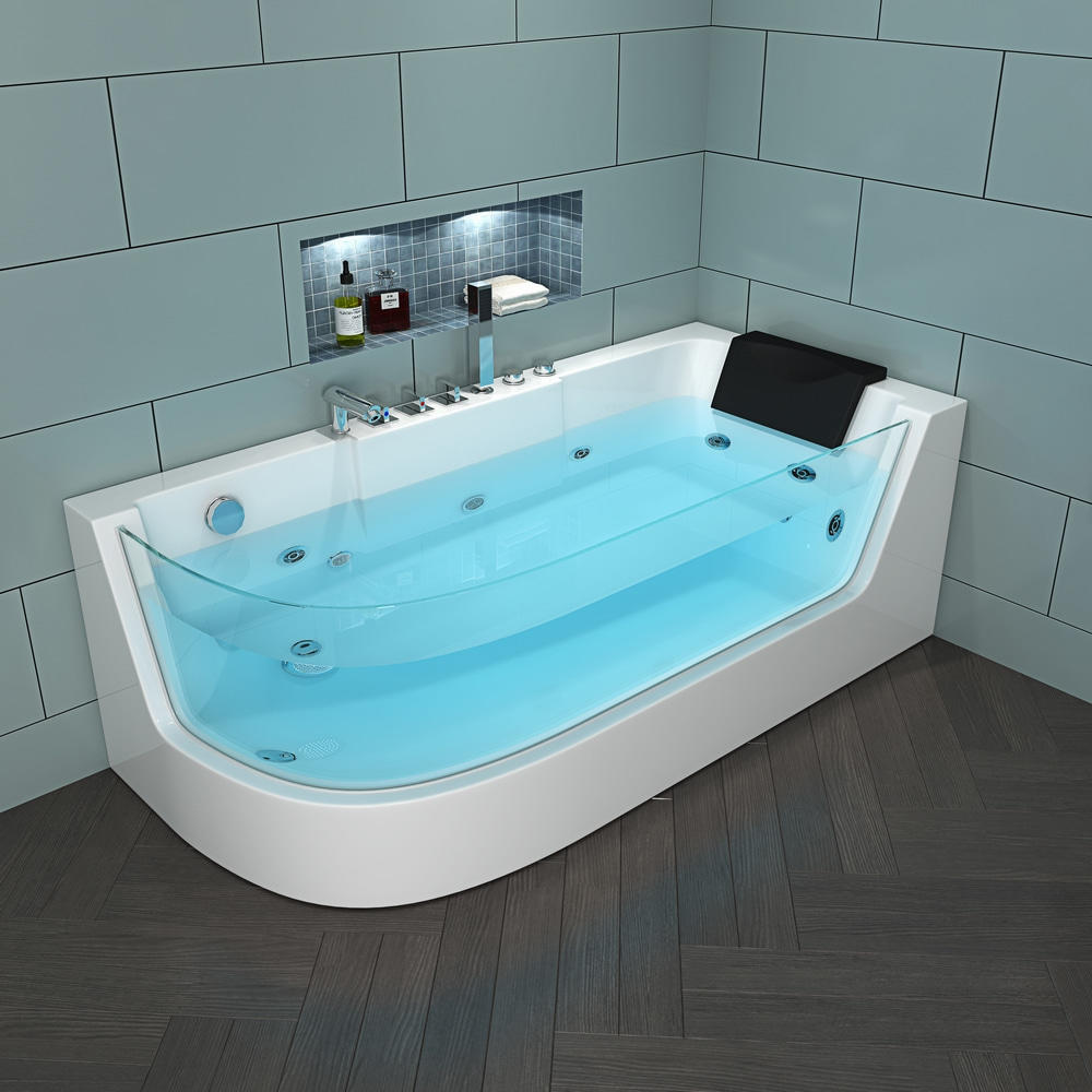 White left Skirt Whirlpool massage bathtub with pillow 1700x800mm RL-6135L-Black pillow