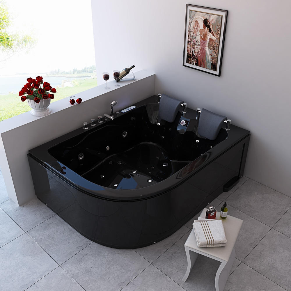 Black Acrylic 2 person whirlpool freestanding massage bathtub 1800x1200mm RL-6153(B)(L)