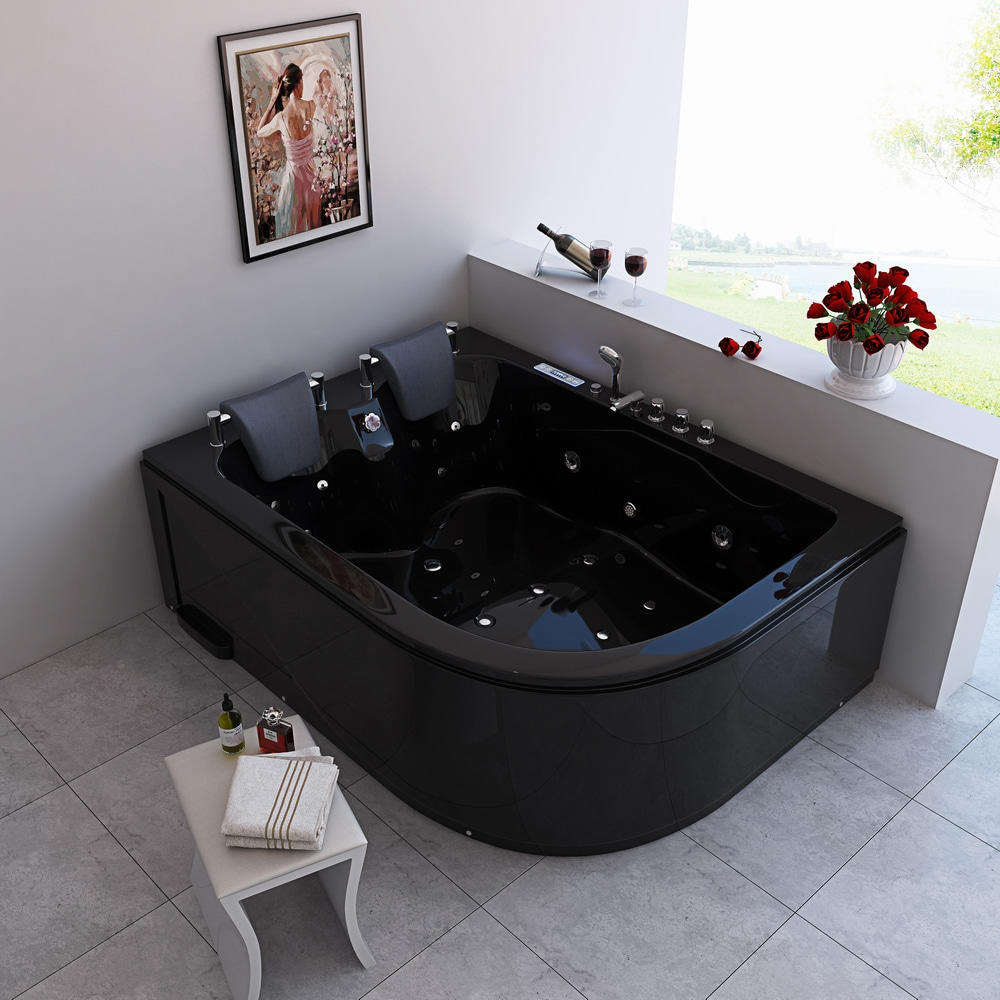 Black Acrylic 2 person whirlpool freestanding massage bathtub 1800x1200mm RL-6153(B)(R)