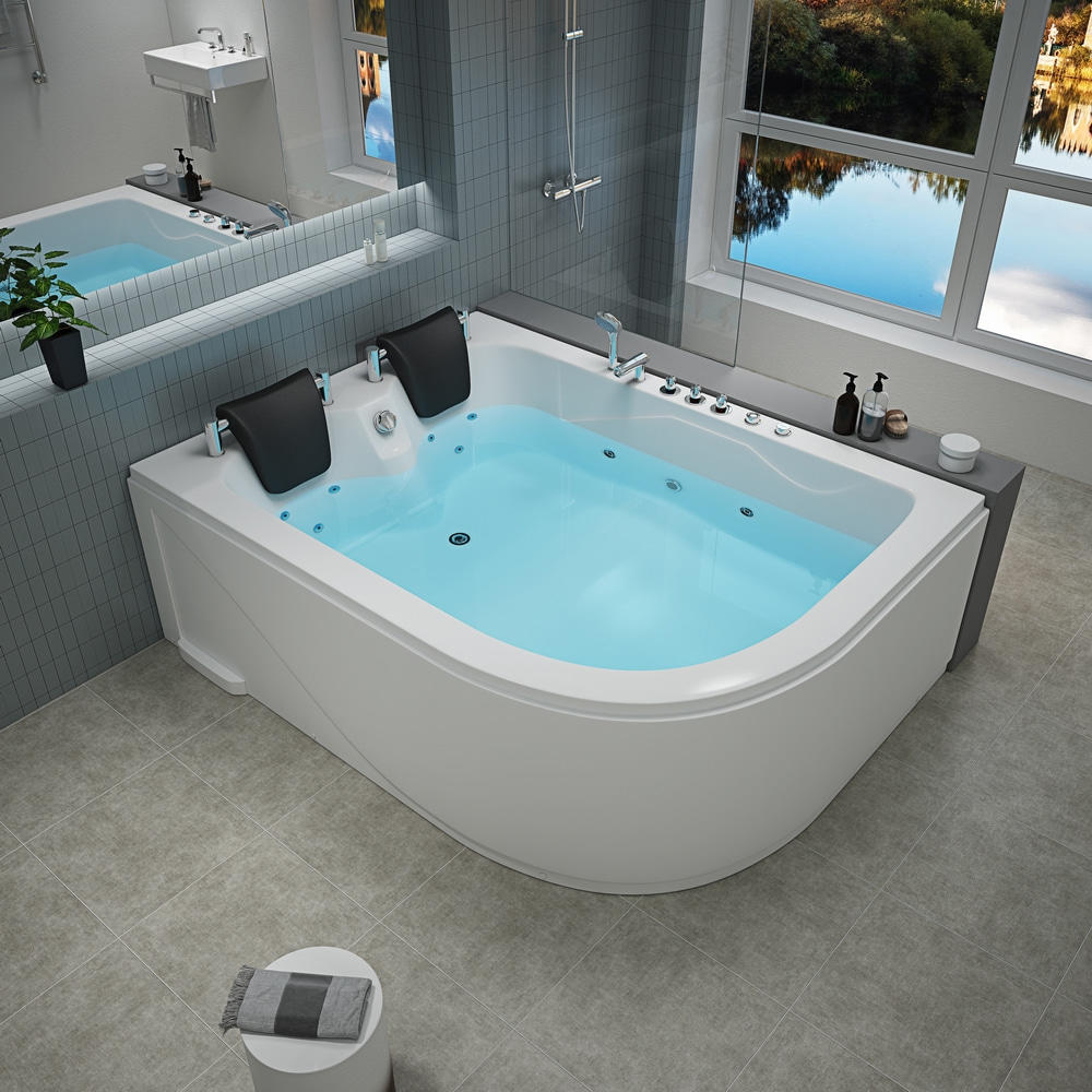 Black Acrylic 2 person whirlpool freestanding massage bathtub 1800x1200mm RL-6153-POL（Right）