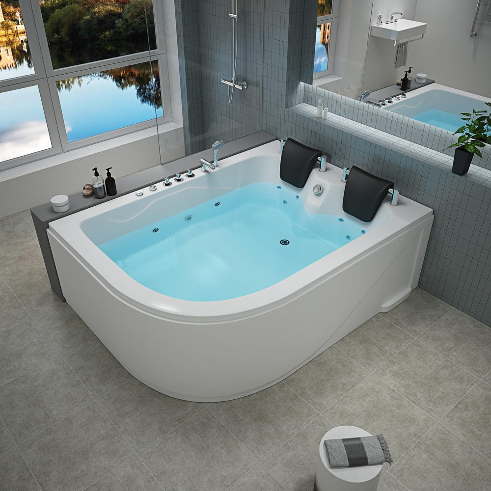 Black Acrylic 2 person whirlpool freestanding massage bathtub 1800x1200mm RL-6153-POL（Left）
