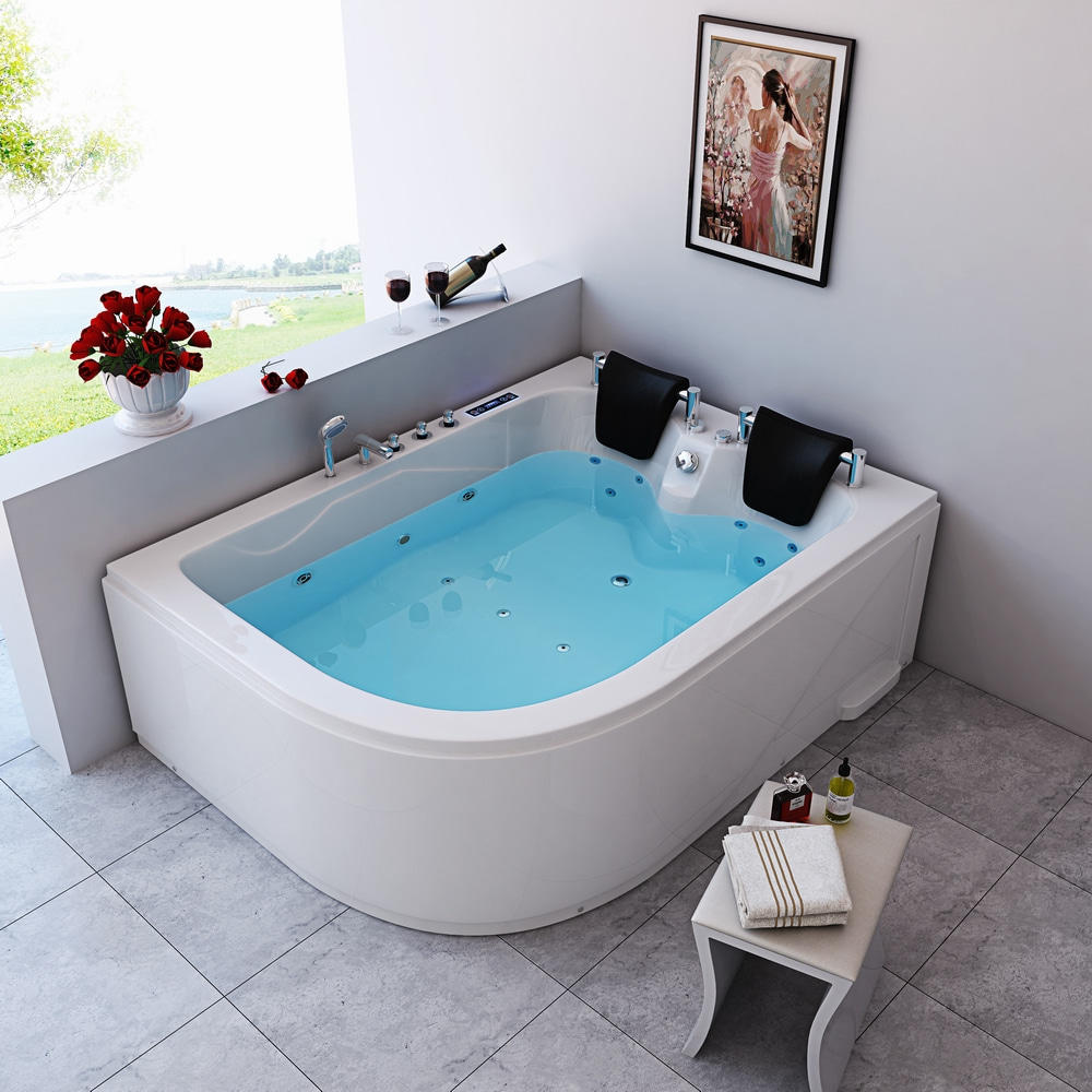 Black Acrylic 2 person whirlpool freestanding massage bathtub 1800x1200mm RL-6153-Icey（Left）