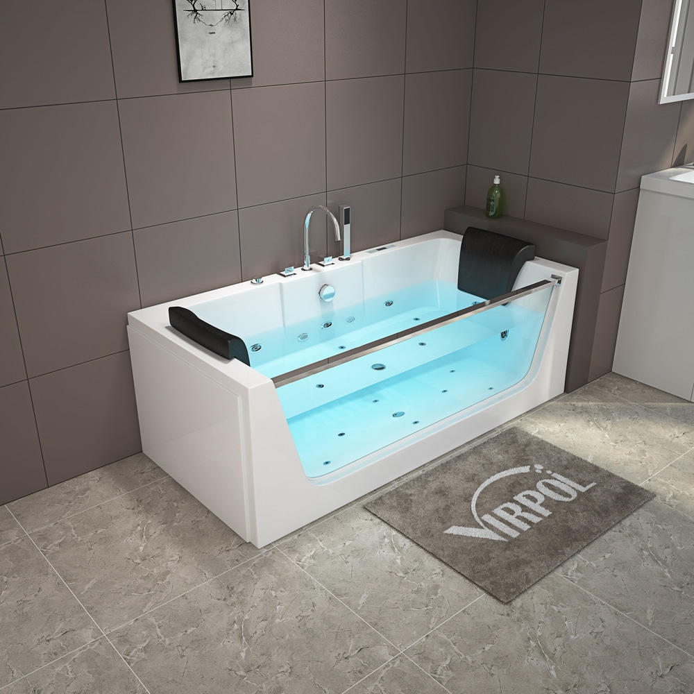 Clear glass whirlpool bathtub water jet rectangular bathtub 1700x800mm RL-6180