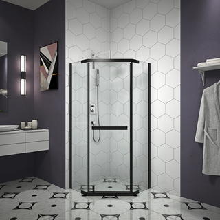 Simple corner shower room with diamond shaped black aluminum frame RL-A28