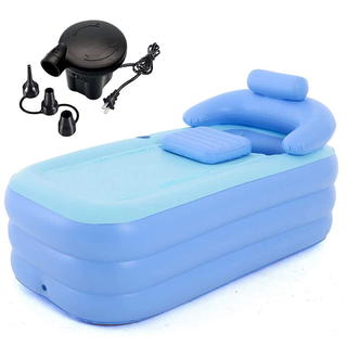 Foldable PVC Inflatable Bathtub Portable Adult Bathtub Blue Detachable Dryable